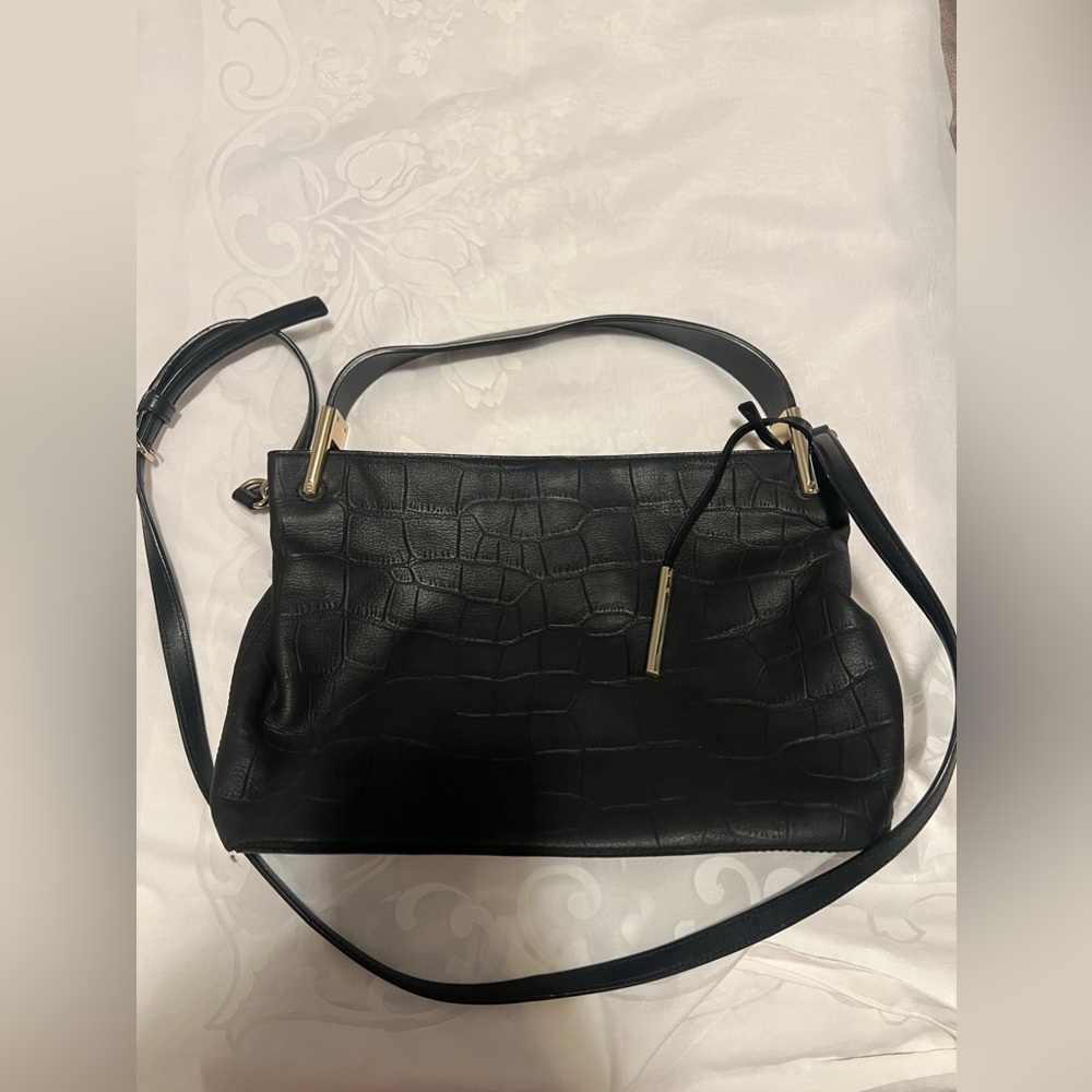 Kate Spade Handbag Textile Shoulder Purse Crossbody 100% Cow Leather Black Gold